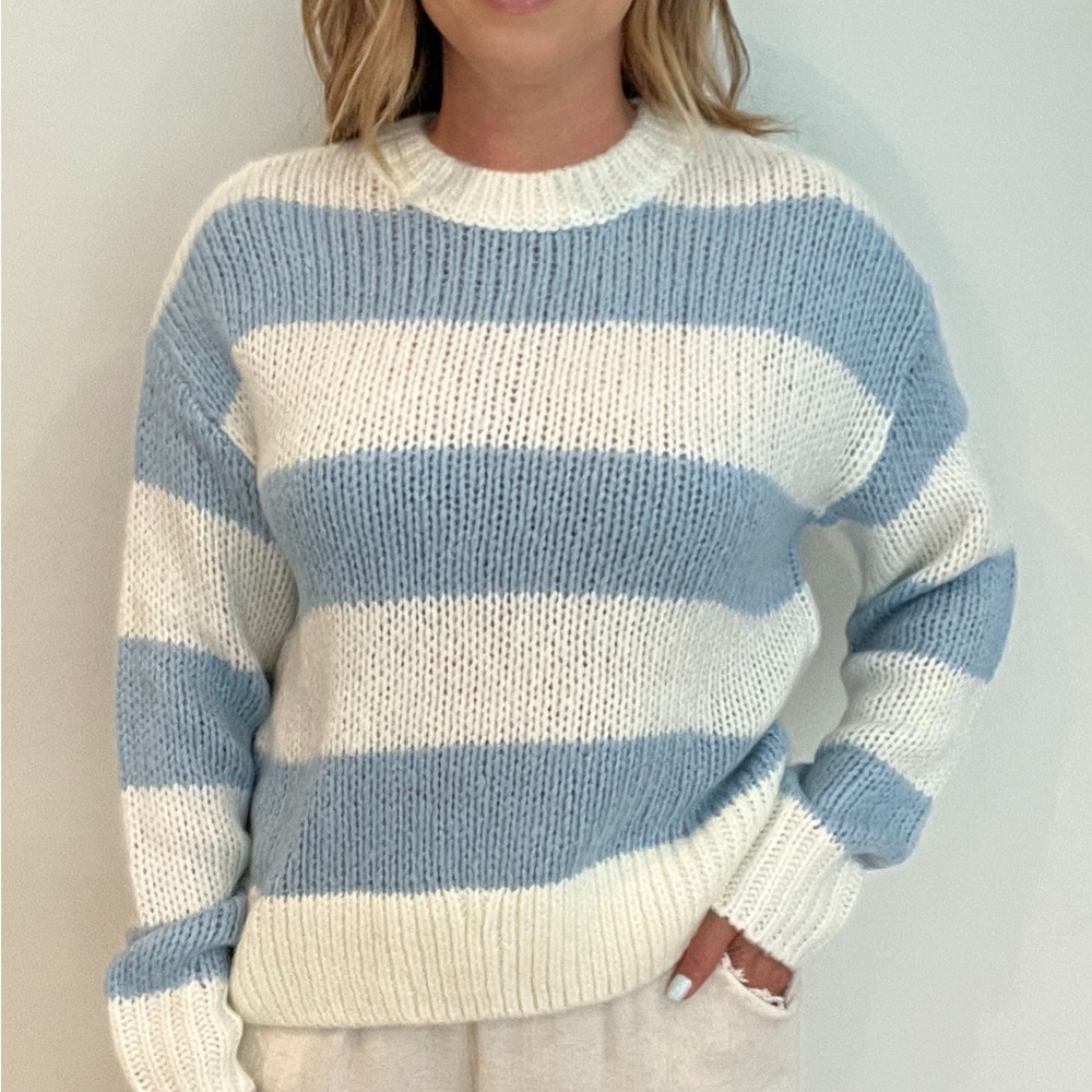 Blue and White Striped Women's Sweater